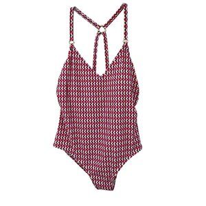 Kona Sol Chevron One Piece Swimsuit Womens 22 NWT Red Blue Tie Back